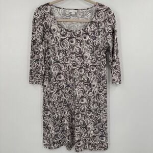 Pure Jill Women's XS 3/4 Sleeve Abstract Swirl Print Midi Dress Cotton Modal